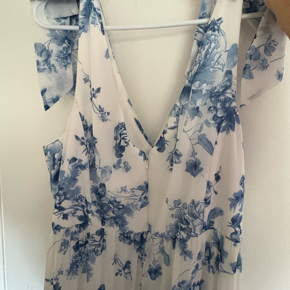 Dessy Group cottage rose dusk blue bridesmaid dress